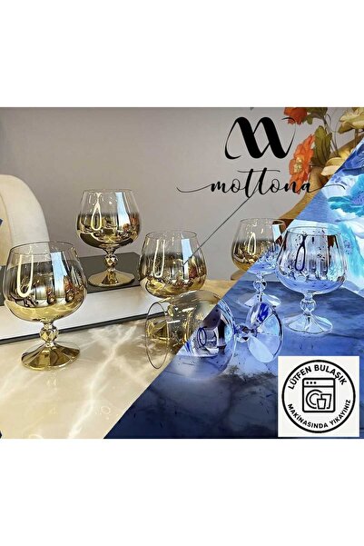 Mottona Bohemia Kristal 6' lı Kahve yanı Bardağı GOLD 250 CC
