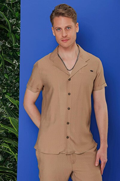 Efor G 1549 Slim Fit Camel Klasik Gömlek