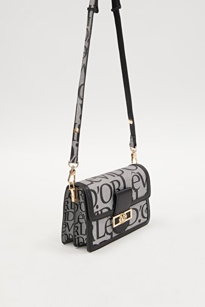 Levidor Black Text Printed Chain Detail Shoulder Bag