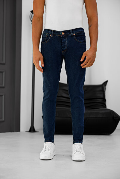 MODAMESTO Чоловічі сині джинси Slim Fit з еластичною тканиною, вузькими штанинами та лазерною обробкою