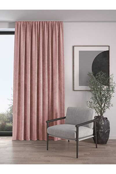 Demor Home Velvet Textured Extrafor Gathered Baby Pink High Quality Background Curtain Single Wing