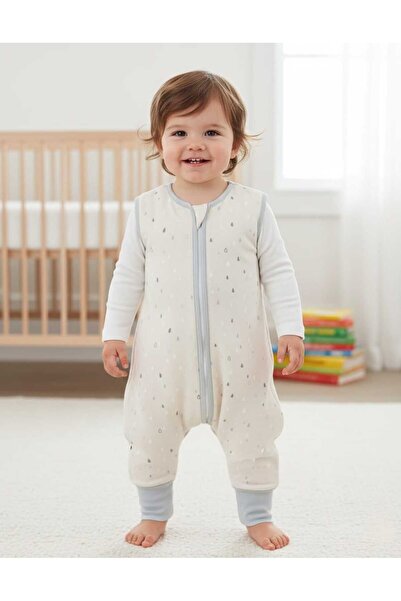 Alpar Tekstil بدلة نوم شتوية 2.5 توغ بدون أكمام للأولاد والبنات مع سحاب وكعب، 2.5 توغ/كريم داملا