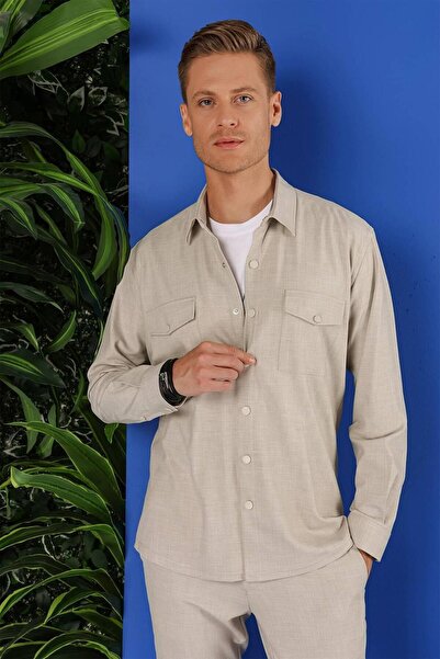 Efor G 1552 Slim Fit Bej Klasik Gömlek