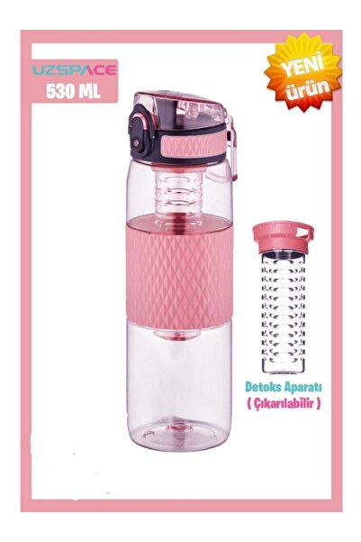 Uzspace 530ML Detoks Aparatlı Silikon Gövde Tritan Su Matarası Glow Pink