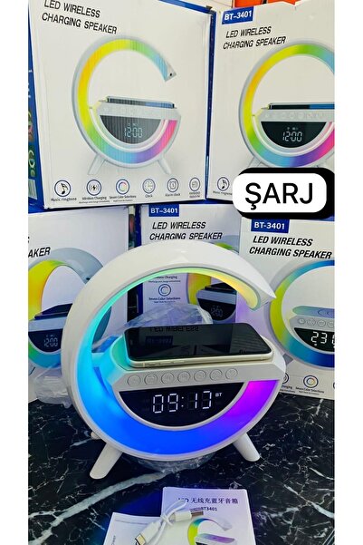 Genel Markalar YN-2388P Hoparlör,7 Renk,saat,bluetooth,kablosuz Şarj Cihazı Led Gece Masa Lambası