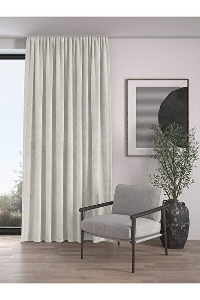 Demor Home Velvet Textured Extrafor Gathered Almond Paste Color High Quality Fund Curtain Single Wing