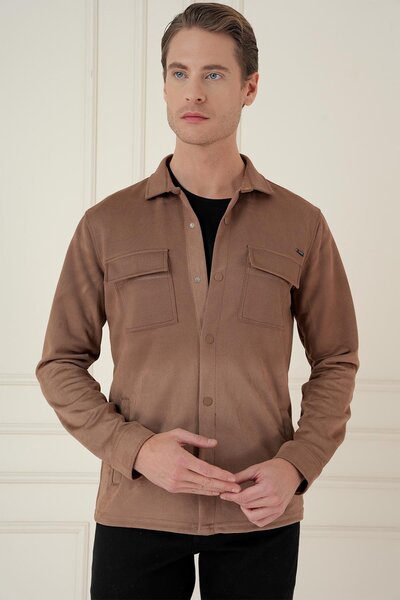 Efor G 1578 Slim Fit Camel Klasik Gömlek