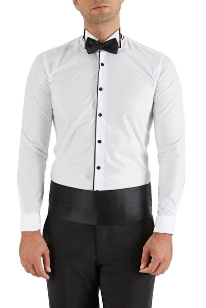 Efor Slim Fit Duble Manşet Biyeli Beyaz Damatlık Smokin Gömlek Gk 182