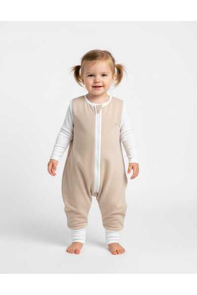 Alpar Tekstil حقيبة نوم للفتيات والأولاد بدون أكمام بسحاب 2.5 - بيج سادة