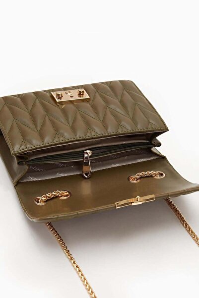 Levidor Haki Gold Zincirli Kapitone Omuz Çantası