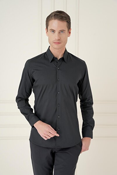 Efor Men's Slim Fit Black Classic Shirt Gk 747