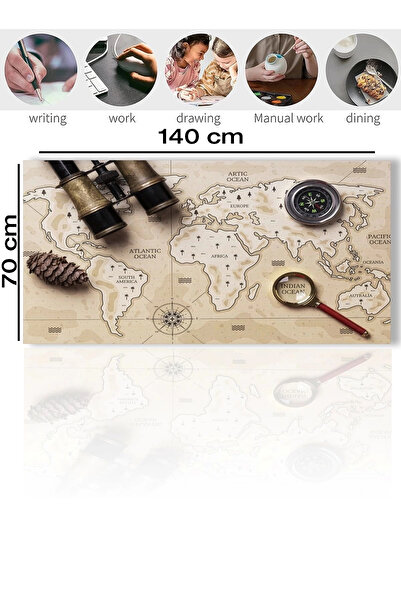 SonicTouch Kaşif Orta Çağ Dünya Haritası Kaymaz Deri Dikişsiz Silinebilir Yık...