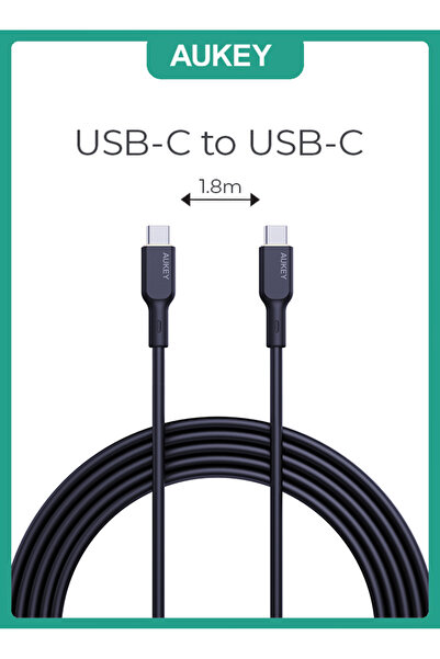AUKEY كابل USB C إلى USB C من السيليكون بطول 1.8 متر وقوة 240 واط - أسود