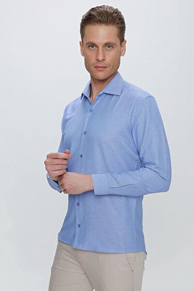 Efor GK 673 Slim Fit Mavi Klasik Gömlek