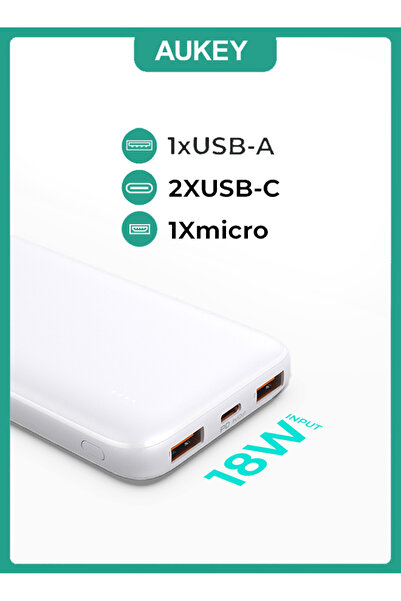 AUKEY Power Bank 20W PD 10,000 mAh & USB-C White