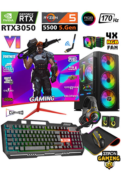 Zeiron Prime X70 Ryzen 5 5500 32GB RAM 1TB M.2 SSD RTX3050 24" 165Hz Hazır Sistem Masaüstü Oyun Bilgisayarı