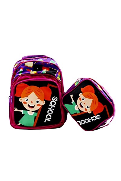 Sentor 3 Compartment Primary School School Backpack and Lunch Box School Black-Purple