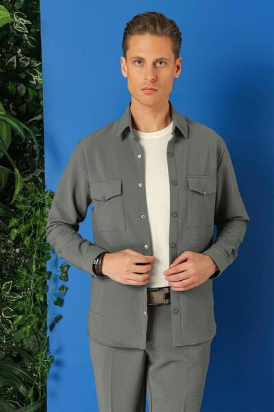 Efor Comfort Fit Yan Cep Çıtçıtlı Esnek Pamuk Nefti Gömlek Ceket G 1565