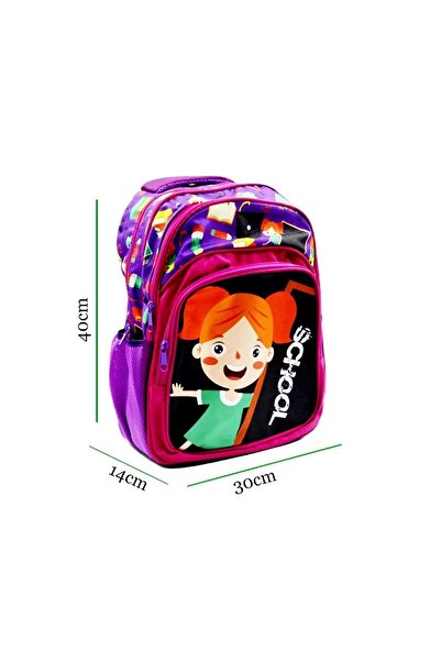 Sentor 3 Compartment Primary School School Backpack and Lunch Box School Black-Purple