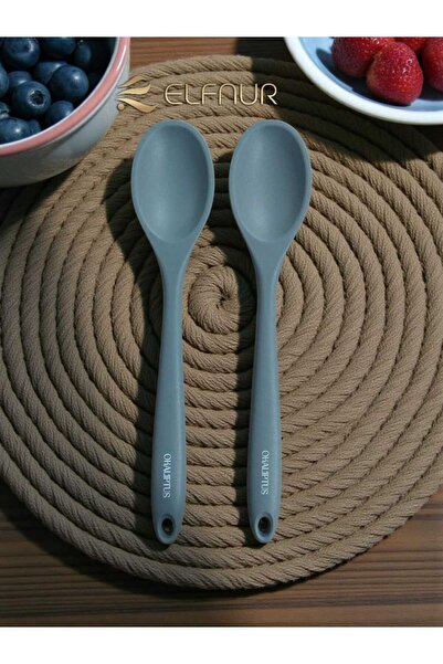 elfnur 2 Adet SERT Uçlu Isıya Dayanıklı Yanmaz Yapışmaz  28 Cm Silikon Yemek Kaşık Seti