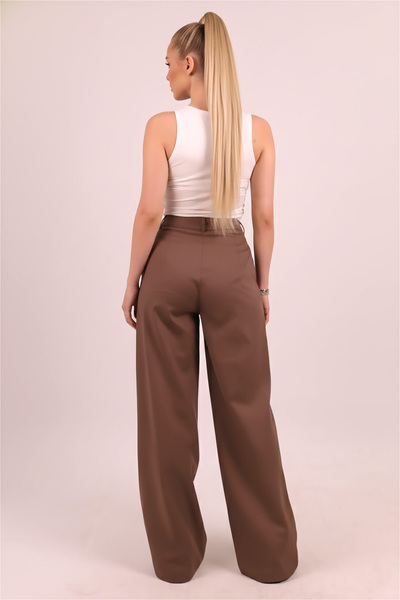 armonika Γυναικείο παντελόνι με ψηλόμεσο μπροστινό πτυχωτό λεπτομέρεια, φαρδύ παντελόνι ARM-26K136041