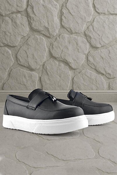 Rakerplus Black Matte White Sole Loafer Classic Children's Shoes
