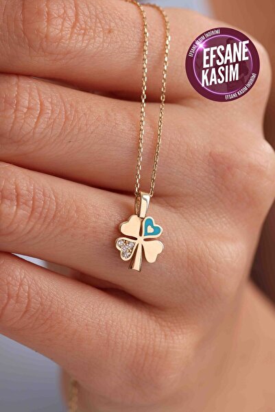 Gianfranco 14 Ayar Altın Taşlı Mineli Yonca Kolye Ucu