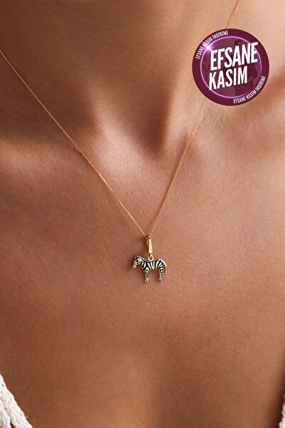 Gianfranco 14 Ayar Altın Siyah Mineli Zebra Kilitli Charm Kolye Ucu