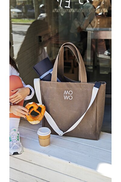 MOWO Mumlu Canvas Oversize Tote Bag Kadın Çantası COFFEE