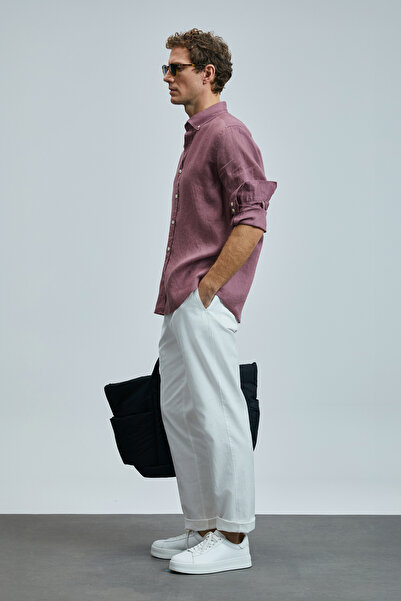 Lufian Ανδρικό λινό πουκάμισο Pitaya Comfort Fit Dusty Rose