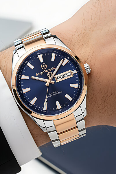 Sergio Tacchini Premium Lüx Çelik Kordon Erkek Kol Saati Gümüş-rose Stsd011