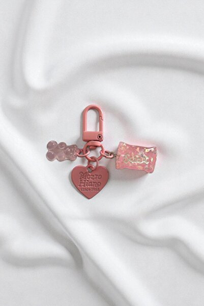 Fivy Soft Pembe Renk Şeker Ve Kalp Detaylı Ayıcık Charm, Anahtarlık