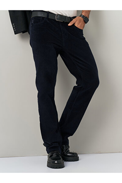 muzzo jeans Βαμβακερό Παντελόνι Ναυτικό Μπλε Βελούδινο Κανονικής Εφαρμογής