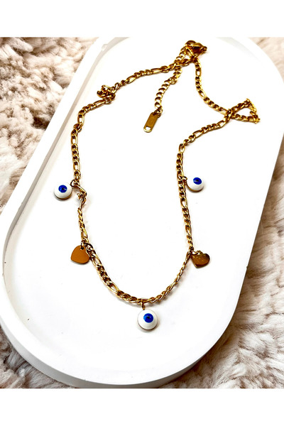 Lume Store Women's Evil Eye Bead Heart Detailed 316L Steel Necklace