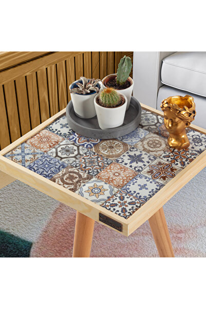 bluecape Esperanza Doğal Sehpa 32x32cm Masif Seramik Yan Sehpa Salon Mobilya