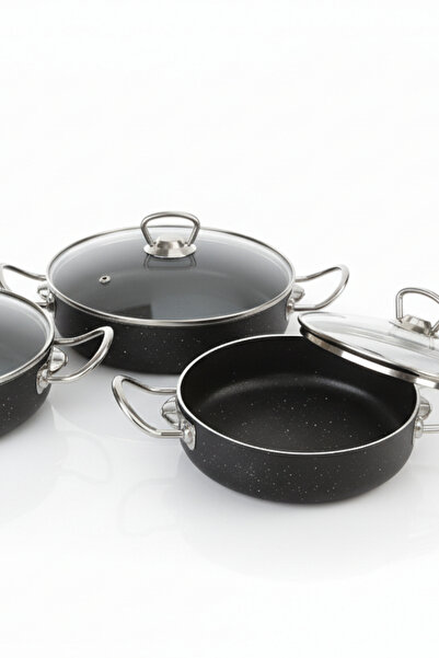 lisa Oaks Granite Omelette Pan Set 18*20*22 cm (Basik Tencere)