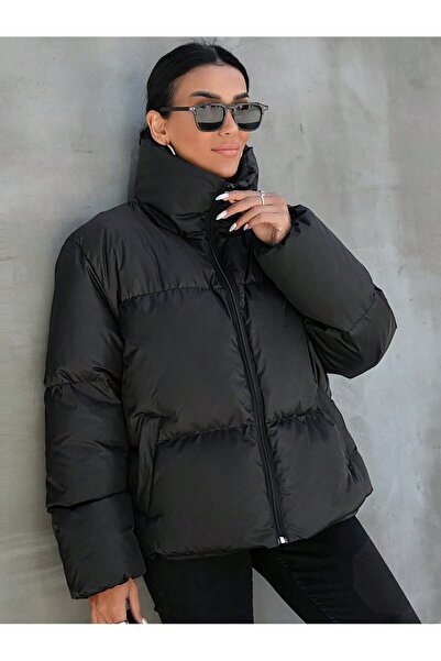 ÖNDER MODA Women's Black Owersize Filled Inflatable Waterproof Coat Tbg069