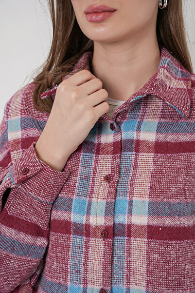 Bigdart Purple 3854 Plaid Pattern Double Pocket Shirt