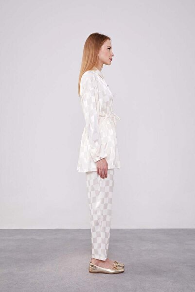 Levidor Σετ δύο τεμαχίων με σχέδιο σκακιέρας Jakalı Ecru