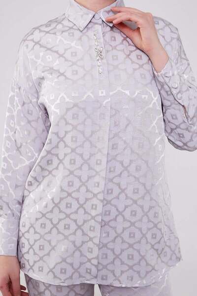 Levidor Jacquard Gray Floral Patterned Double Suit