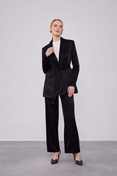 Levidor Jacquard Patterned Black Houndstooth Jacket Set