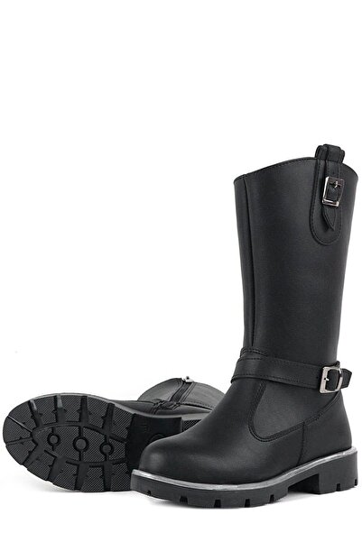 Rakerplus Siyah Fermuarlı Uzun Kız Çocuk Çizme