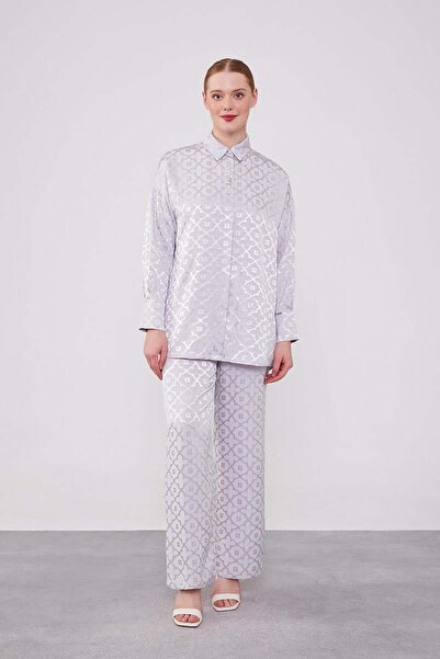 Levidor Jacquard Gray Floral Patterned Double Suit