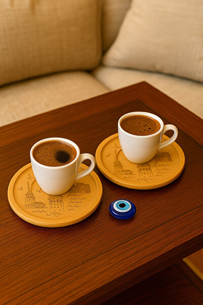 ŞIK VE MUTLU Galata, Maiden's Tower, Rumeli Wooden Hand Carved Coaster