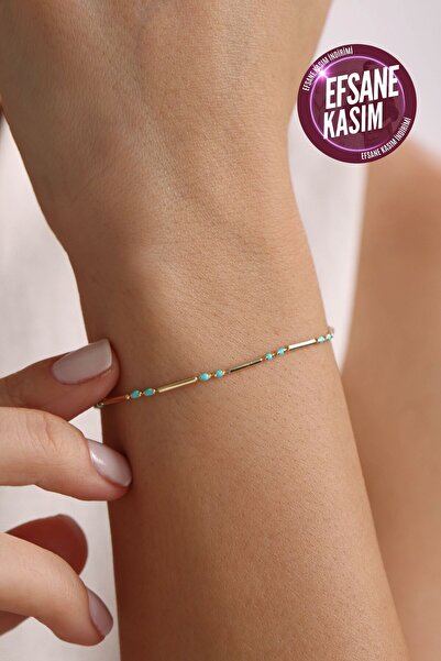Gianfranco 14 Ayar Altın Mavi Turkuaz Mineli Golf Line Bileklik GF