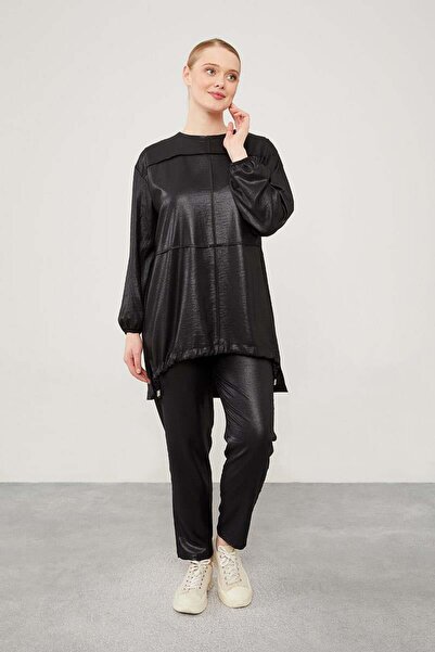 Levidor Black Trousers Set with Asymmetric Cut