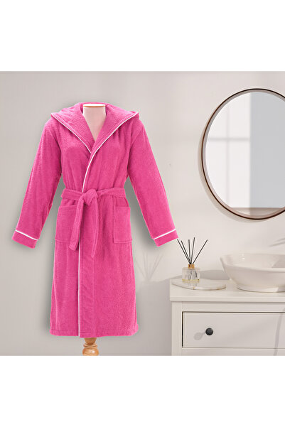 Layvera روب حمام نسائي باللون الفوشيا |   100% قطن - بغطاء رأس - حواف أسطواني...