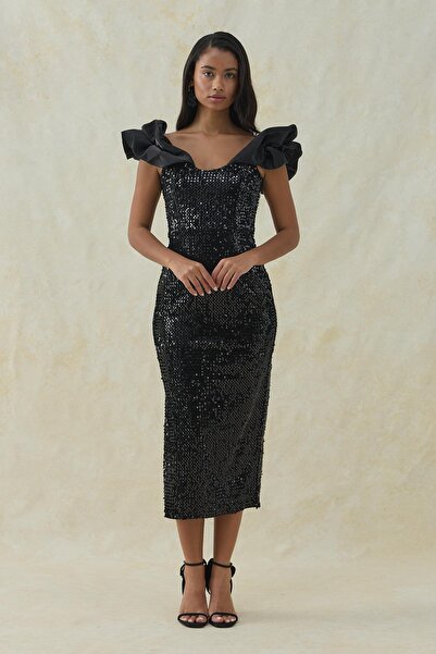 Elbee Fashion Woman Rochie neagră fără mâneci cu paiete