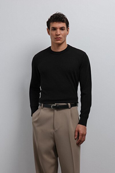 Antioch Black Soft Textured Basic Men's Sweater