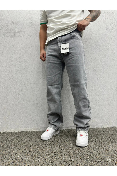 denim pasaport بنطلون فضفاض رمادي اللون للموسم الجديد بدون تمزقات